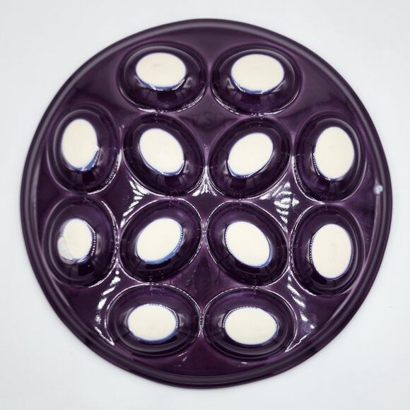 Deep Purple Fiesta Ware Deviled Hard Boiled Egg Round Ceramic Dish Platter Tray - Picture 6 of 10